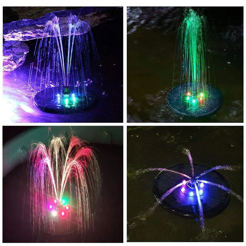 Baobiao 7 Nozzles 3.5W Mini Floating Nigh Solar Powered Pond Bird Bath Garden Water Submersible Fountain Pump with RGB LED Light